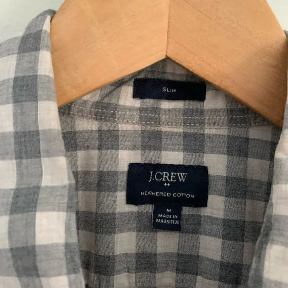 J Crew slim heathered cotton check plaid button down men’s shirt size medium